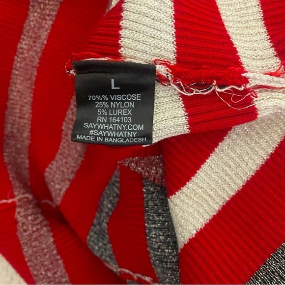 Say What 2 Piece Top & Skirt Set Red Black White Stripe Glitter Large Fits Small - Picture 12 of 13